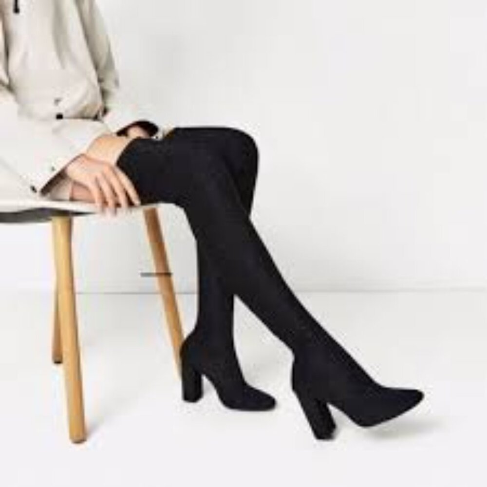 Zara NWT Black Sparkled Over the Knee Sock Boots Size 9